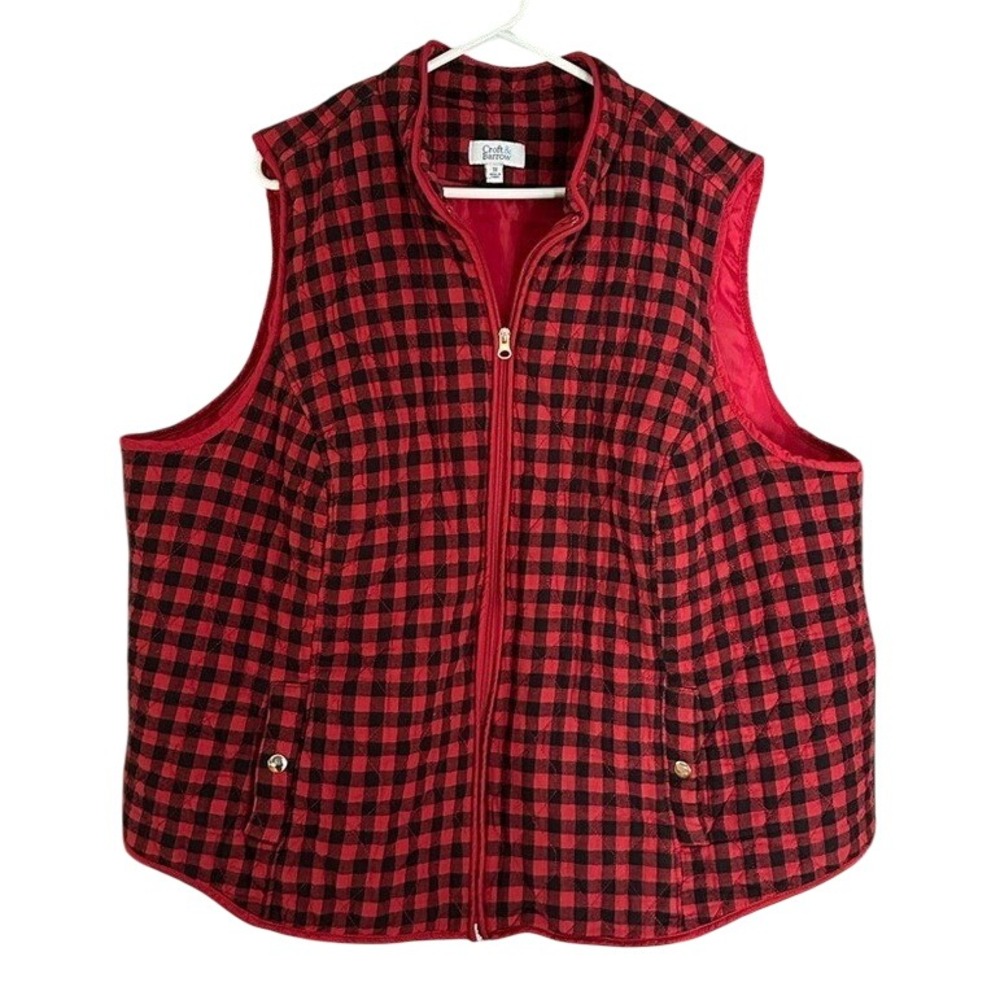 Buffalo Check Quilted Vest Pockets 3X Cabincore Fall Layering Gingham Warm